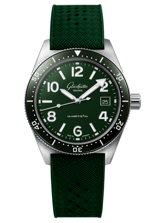 Glashuette Original SeaQ 39.50 mm Green Dial Stainless Steel Rubber Strap, Green 1-39-11-13-83-37