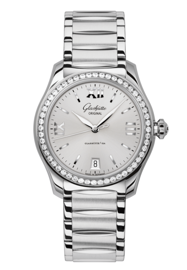 Glashuette Original Lady Serenade 36 mm Silver Galvanized Dial Stainless Steel with Diamonds  Stainless Steel 1-39-22-02-22-34