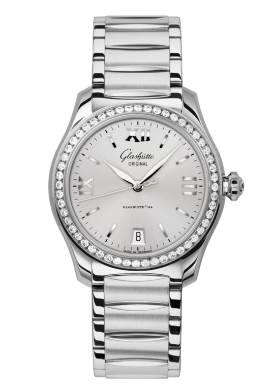 Glashuette Original Lady Serenade 36 mm Silver Galvanized Dial Stainless Steel with Diamonds  Stainless Steel 1-39-22-02-22-34