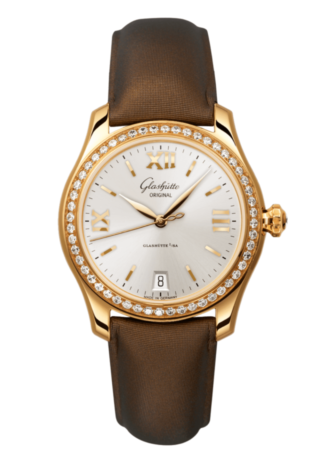 Glashuette Original Lady Serenade 36 mm Silver Galvanized Dial 18k Rose Gold Calfskin Strap 1-39-22-04-11-04