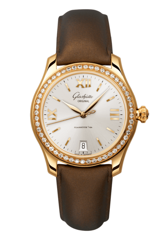 Glashuette Original Lady Serenade 36 mm Silver Galvanized Dial 18k Rose Gold Calfskin Strap 1-39-22-04-11-04