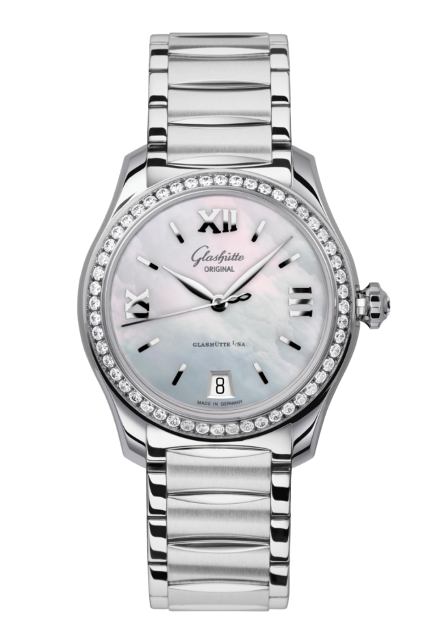 Glashuette Original Lady Serenade 36 mm Mother-Of-Pear Silver Dial Stainless Steel with Diamonds  Stainless Steel 1-39-22-08-22-34