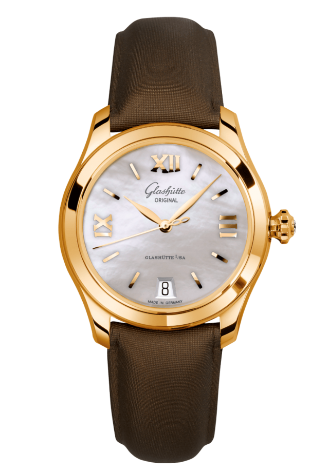 Glashuette Original Lady Serenade 36 mm Mother-Of-Pearl Silver Dial 18k Rose Gold Calfskin Strap 1-39-22-09-01-04