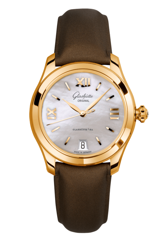 Glashuette Original Lady Serenade 36 mm Mother-Of-Pearl Silver Dial 18k Rose Gold Calfskin Strap 1-39-22-09-01-04