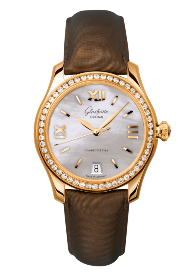 Glashuette Original Lady Serenade 36 mm Mother-Of-Pearl Silver Dial 18k Rose Gold Calfskin Strap 1-39-22-09-11-04