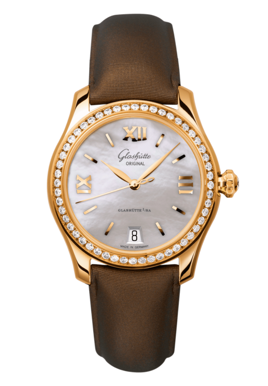 Glashuette Original Lady Serenade 36 mm Mother-Of-Pearl Silver Dial 18k Rose Gold Calfskin Strap 1-39-22-09-11-04