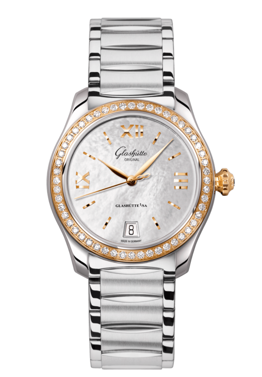 Glashuette Original Lady Serenade 36 mm Mother-Of-Pearl Silver Dial Bicolor Stainless Steel 1-39-22-09-16-34