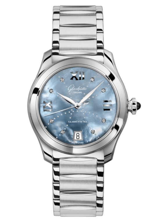 Glashuette Original Lady Serenade 36 mm Mother-Of-Pearl Blue Dial Stainless Steel Stainless Steel 1-39-22-11-02-34