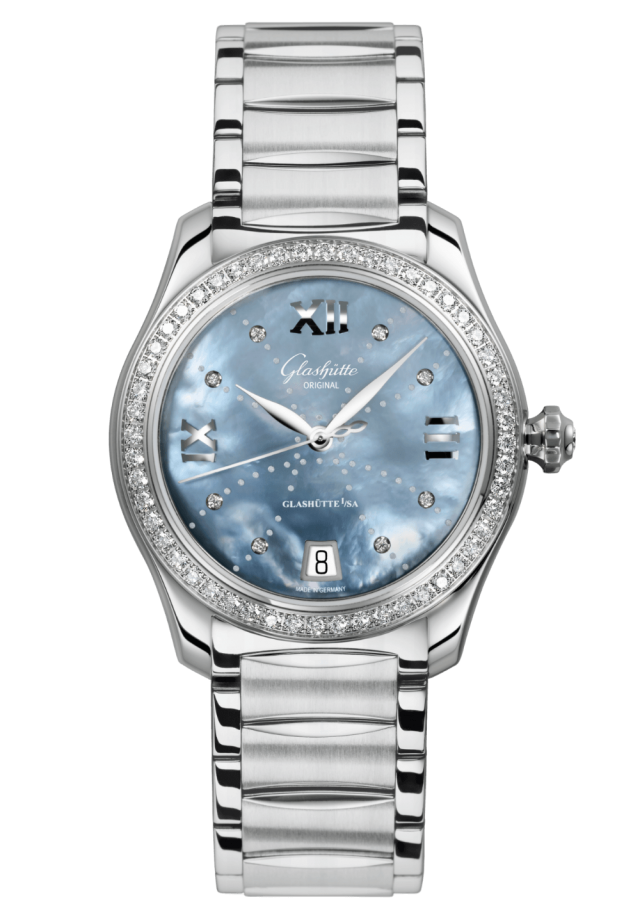 Glashuette Original Lady Serenade 36 mm Mother-Of-Pearl Blue Dial Stainless Steel Stainless Steel 1-39-22-11-22-34