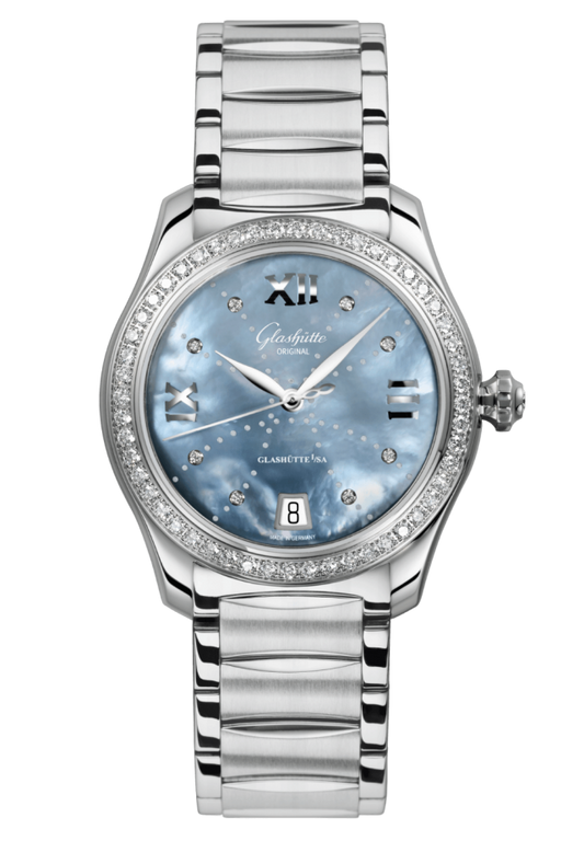 Glashuette Original Lady Serenade 36 mm Mother-Of-Pearl Blue Dial Stainless Steel Stainless Steel 1-39-22-11-22-34