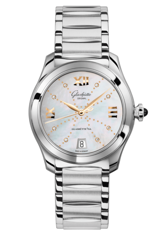 Glashuette Original Lady Serenade 36 mm Mother-Of-Pearl White Dial Stainless Steel Stainless Steel 1-39-22-12-02-34