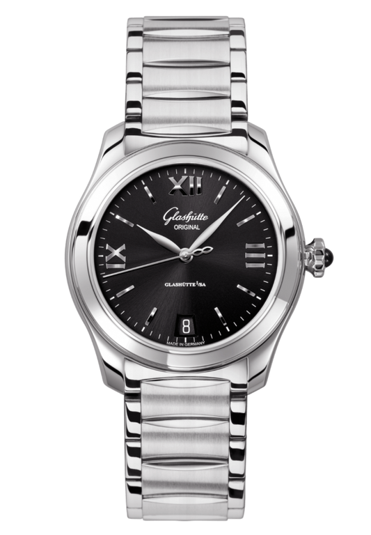 Glashuette Original Lady Serenade 36 mm Galvanized Black Dial Stainless Steel Stainless Steel 1-39-22-20-02-34