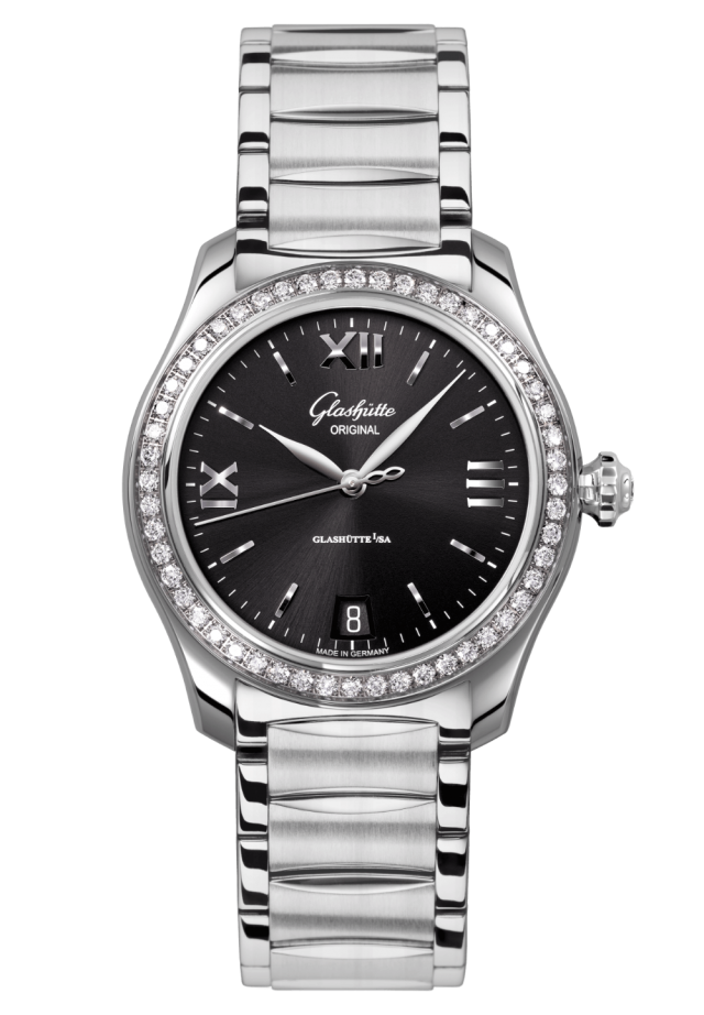 Glashuette Original Lady Serenade 36 mm Galvanized Black Dial Stainless Steel with Diamonds  Stainless Steel 1-39-22-20-22-34