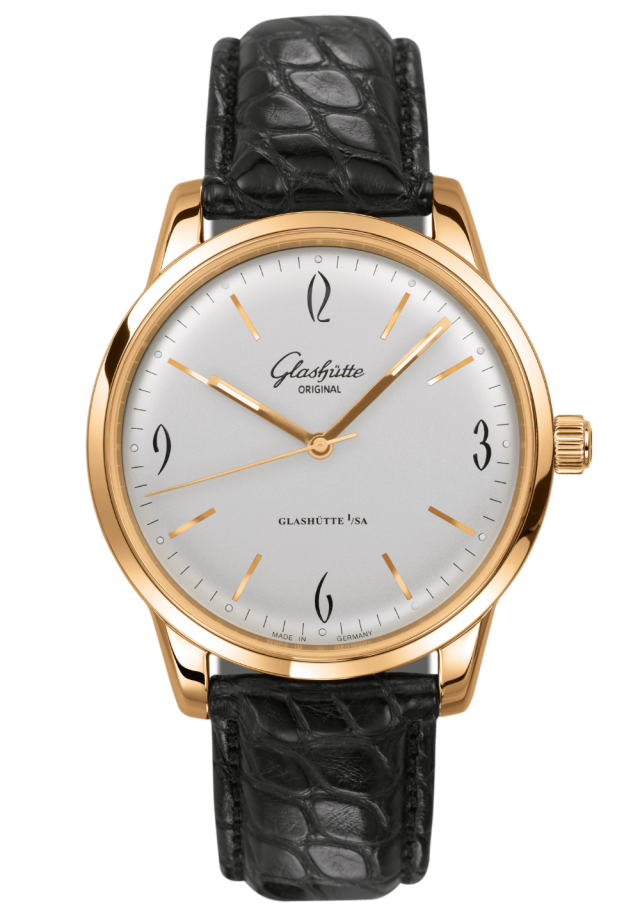 Glashuette Original Sixties 39 mm Silver Dial Rose Gold Louisiana Alligator, Black 1-39-52-01-01-04