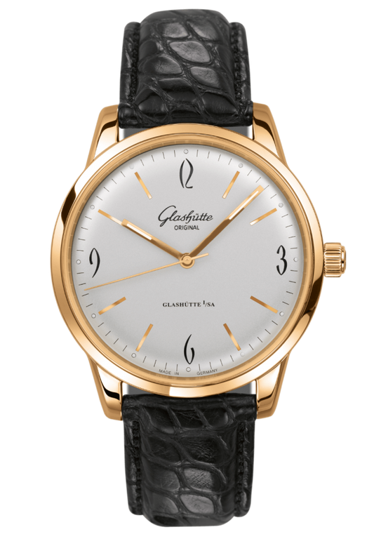 Glashuette Original Sixties 39 mm Silver Dial Rose Gold Louisiana Alligator, Black 1-39-52-01-01-04