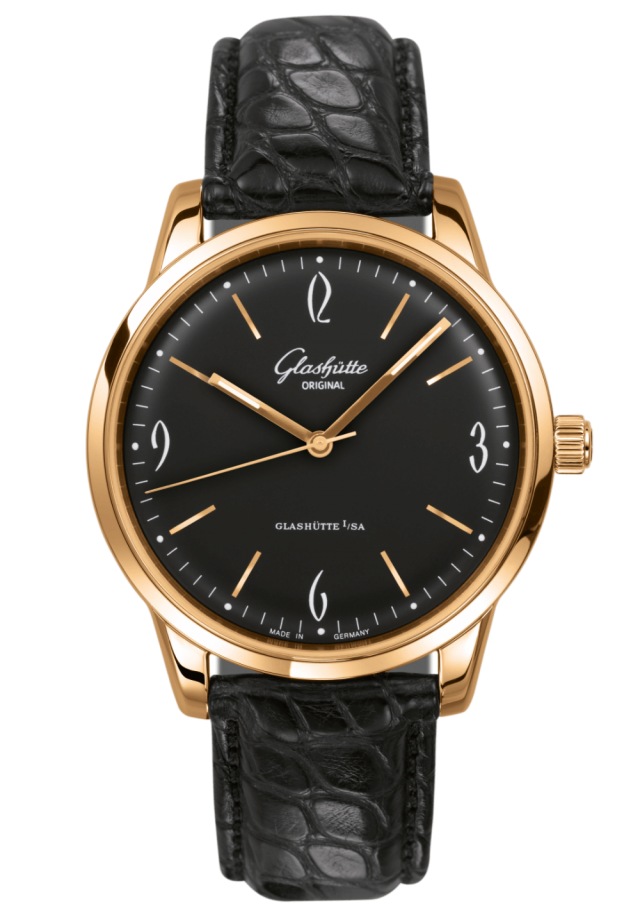 Glashuette Original Sixties 39 mm Black Dial Rose Gold Louisiana Alligator, Black 1-39-52-02-01-04