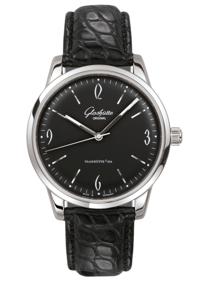 Glashuette Original Sixties 39 mm Black Dial Stainless Steel Louisiana Alligator, Black 1-39-52-04-02-04