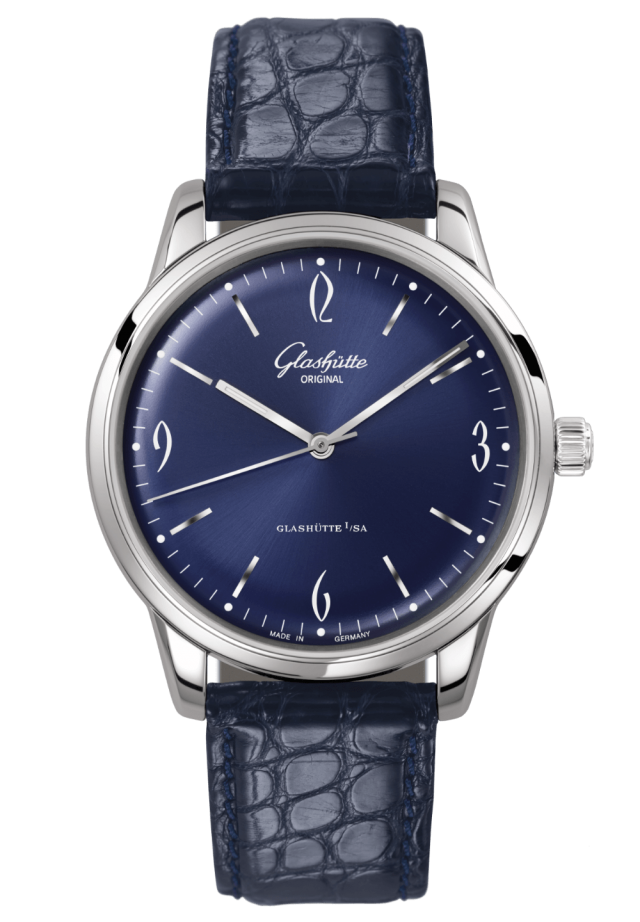 Glashuette Original Sixties 39 mm Blue Dial Stainless Steel Louisiana Alligator Strap, Blue 1-39-52-06-02-04