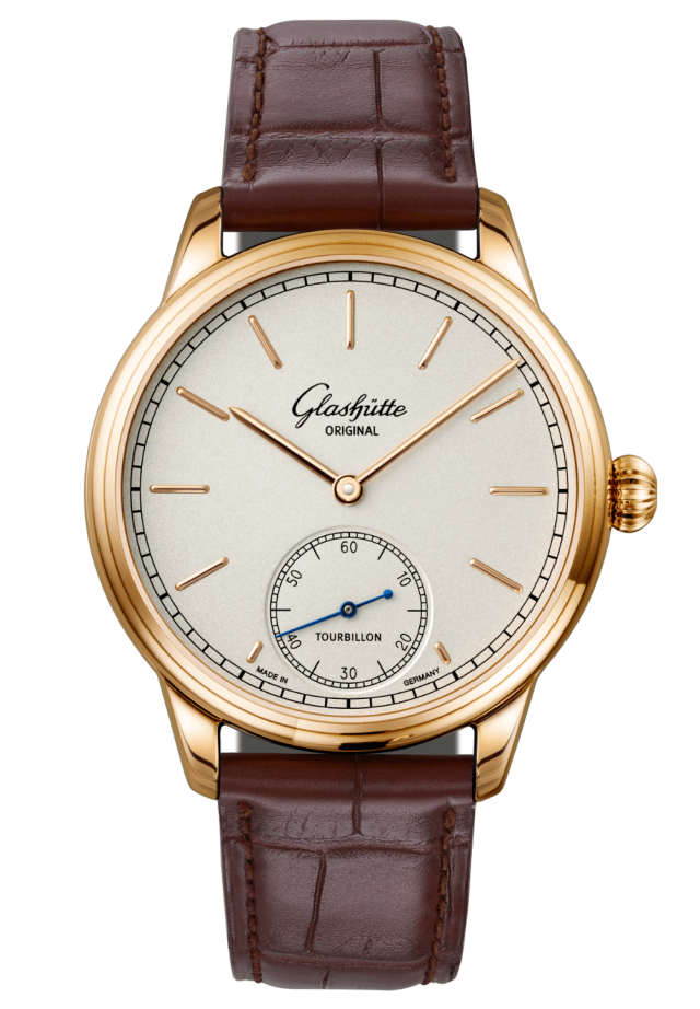 Glashuette Original Alfred Helwig Tourbillon 1920 40 mm Silver Dial 18k Rose Gold Louisiana Alligator Leather Strap, Brown 1-54-01-01-01-01