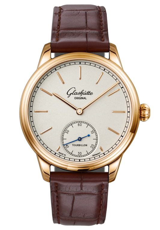 Glashuette Original Alfred Helwig Tourbillon 1920 40 mm Silver Dial 18k Rose Gold Louisiana Alligator Leather Strap, Brown 1-54-01-01-01-01