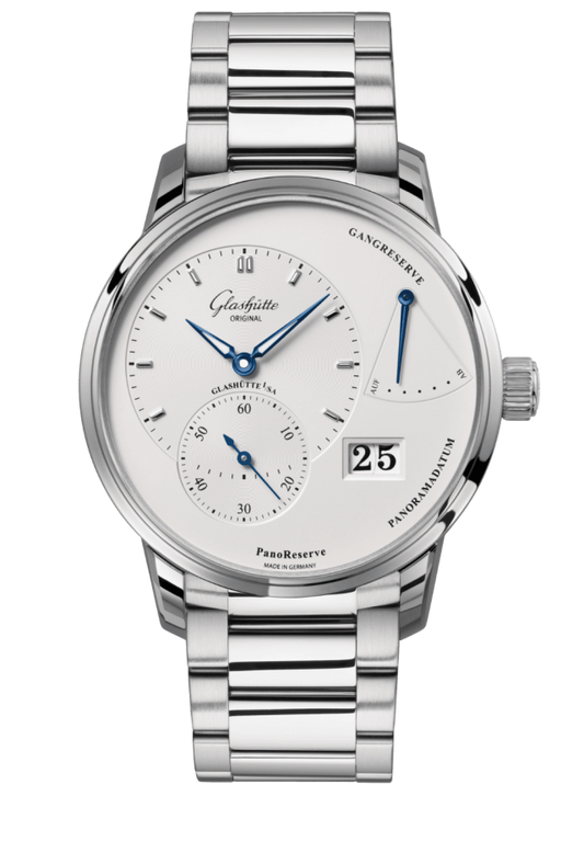 Glashuette Original PanoReserve 40 mm Silver Galvanized Dial Stainless Steel Stainless Steel 1-65-01-22-12-71