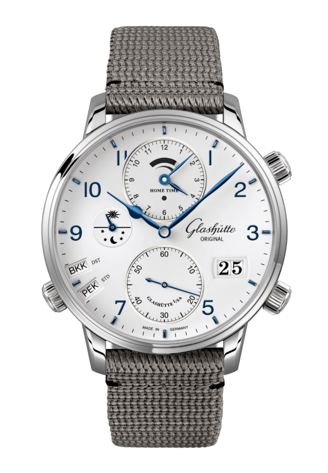 Glashuette Original Senator Cosmopolite 44 mm White Dial Stainless Steel Synthetic, Grey Strap 1-89-02-03-02-66