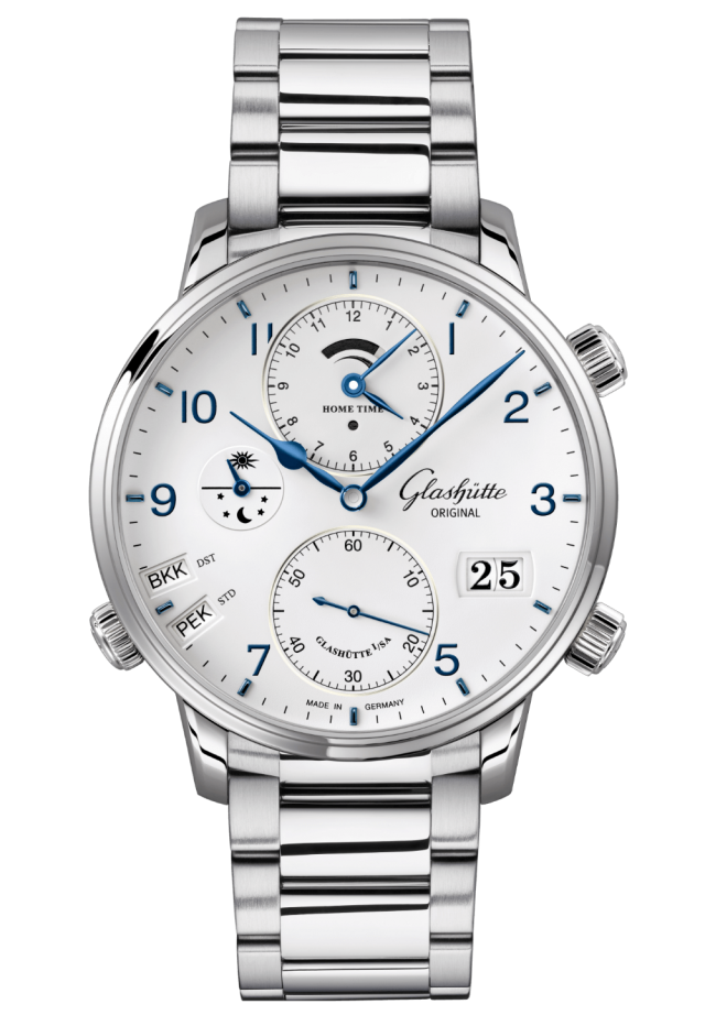 Glashuette Original Senator Cosmopolite 44 mm White Dial Stainless Steel Metal Bracelet 1-89-02-03-02-70