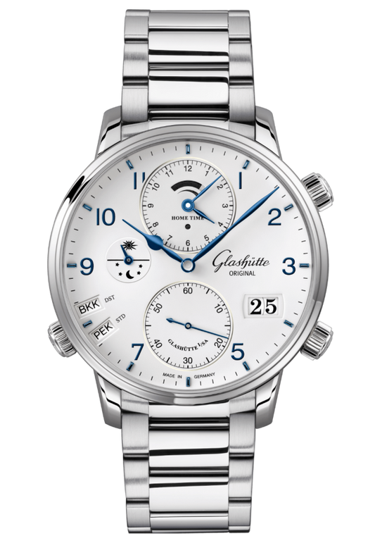 Glashuette Original Senator Cosmopolite 44 mm White Dial Stainless Steel Metal Bracelet 1-89-02-03-02-70