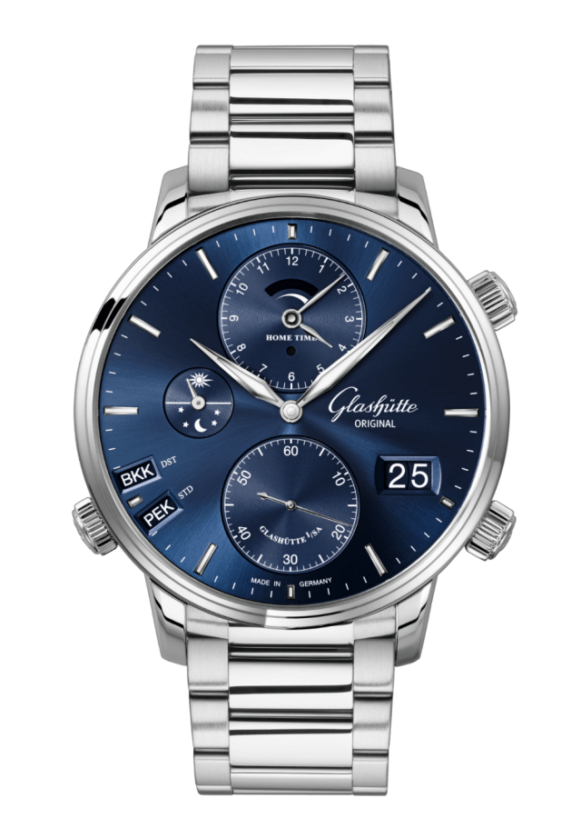 Glashuette Original Senator Cosmopolite 44 mm Blue Dial Stainless Steel Metal Bracelet 1-89-02-05-02-70