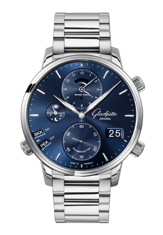 Glashuette Original Senator Cosmopolite 44 mm Blue Dial Stainless Steel Metal Bracelet 1-89-02-05-02-70