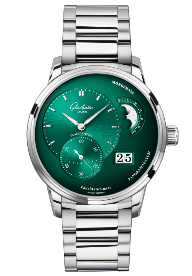 Glashuette Original Pano Matic Lunar 40 mm Green Dial Stainless Steel Metal Bracelet 1-90-02-13-32-70