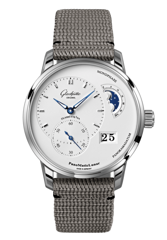 Glashuette Original Panomaticlunar 40 mm Silver Galvanized Dial Stainless Steel Synthetic 1-90-02-42-32-66