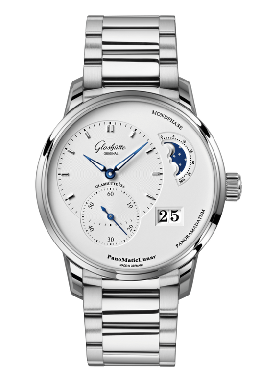 Glashuette Original Panomaticlunar 40 mm Silver Galvanized Dial Stainless Steel Stainless Steel 1-90-02-42-32-71