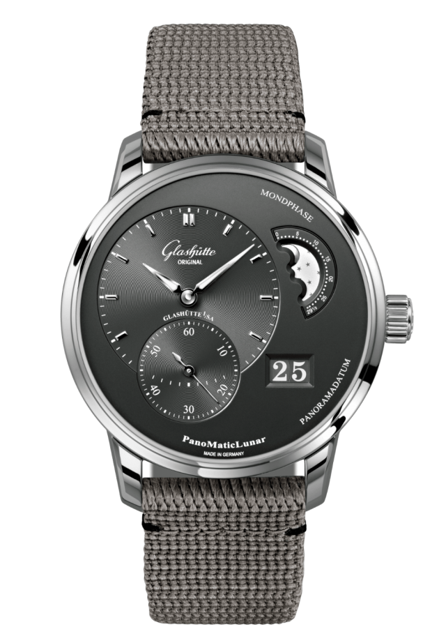 Glashuette Original PanoMaticLunar 40 mm Galvanized Ruthenium Dial Stainless Steel Synthetic 1-90-02-43-32-66