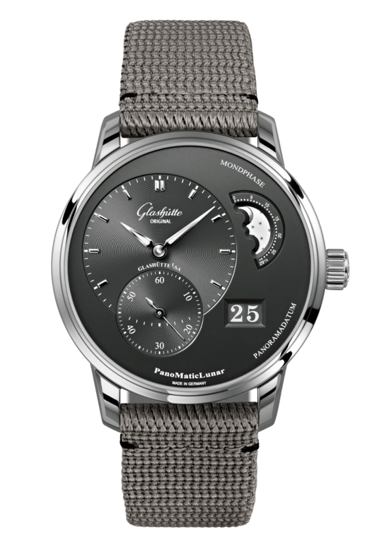 Glashuette Original PanoMaticLunar 40 mm Galvanized Ruthenium Dial Stainless Steel Synthetic 1-90-02-43-32-66