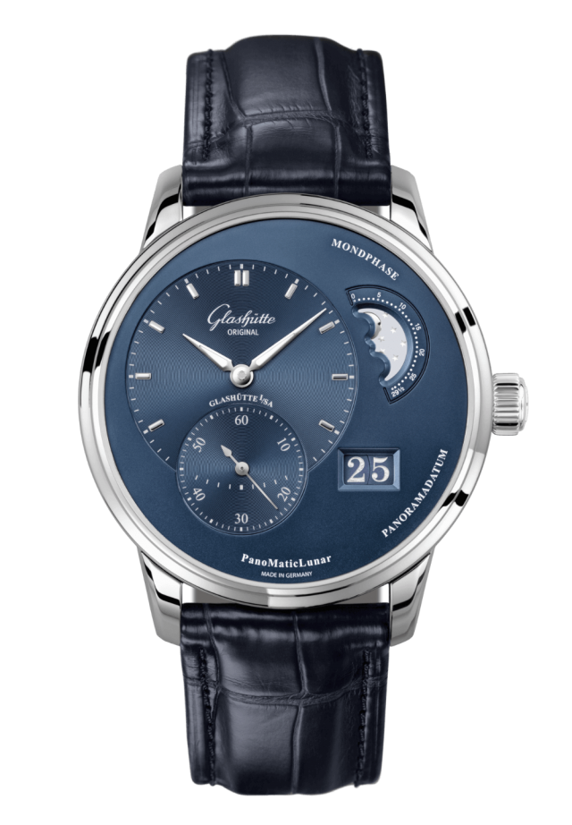 Glashuette Original PanoMaticLunar 40 mm Radiant Blue Dial Stainless Steel Louisiana Alligator Leather Strap 1-90-02-46-32-61