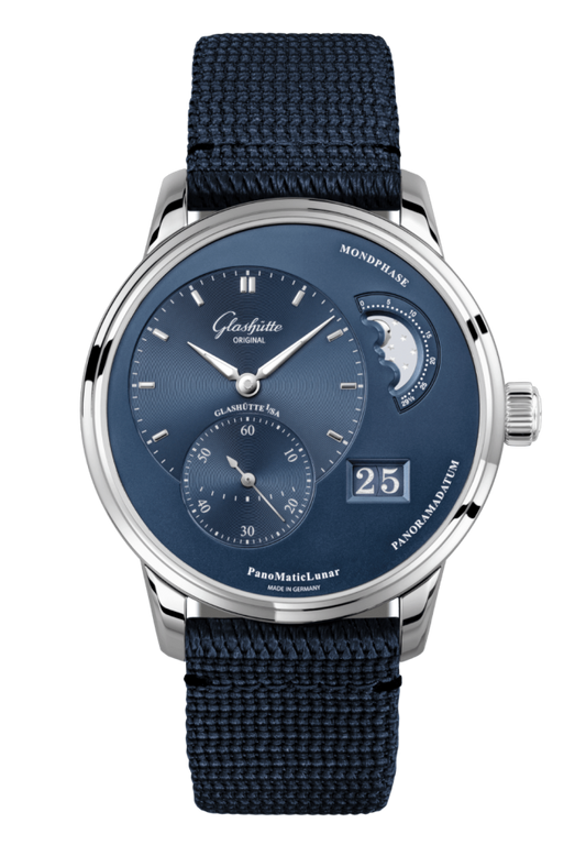 Glashuette Original PanoMaticLunar 40 mm Radiant Blue Dial Stainless Steel Synthetic 1-90-02-46-32-64