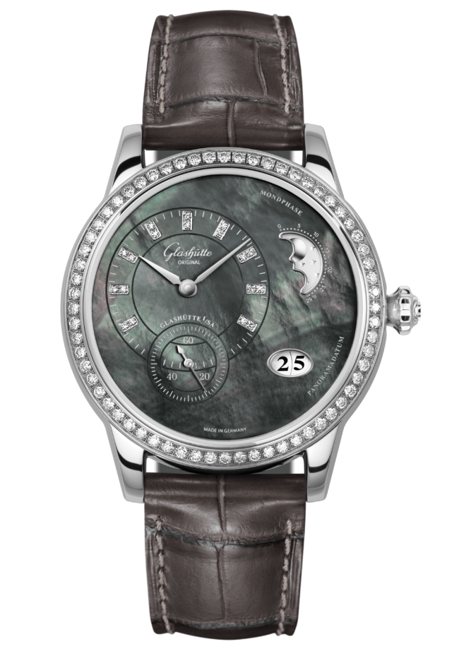 Glashuette Original Panomatic Luna 39.4 mm Mother-Of-Pearl "Tahiti" Dial Stainless Steel Louisiana Alligator Leather Strap 1-90-12-02-12-02