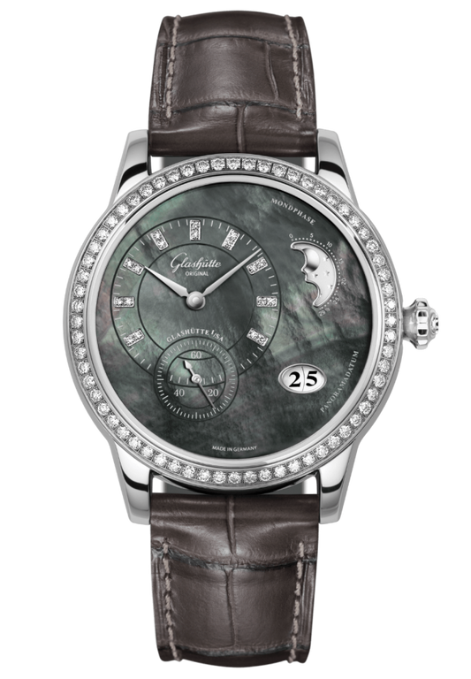 Glashuette Original Panomatic Luna 39.4 mm Mother-Of-Pearl "Tahiti" Dial Stainless Steel Louisiana Alligator Leather Strap 1-90-12-02-12-02