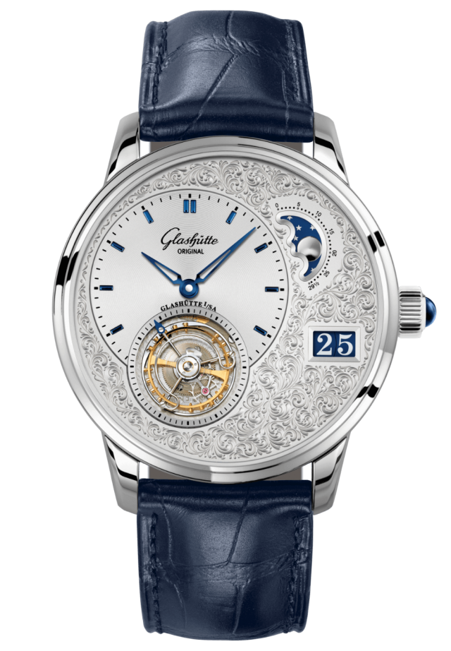 Glashuette Original PanoLunarTourbillon 40 mm Silver  Dial Platinum Louisiana Alligator leather strap 1-93-12-01-03-30