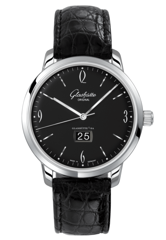 Glashuette Original Sixties Panorama Date 42 mm Black Dial Stainless Steel Louisiana Alligator, Black 2-39-47-03-02-04