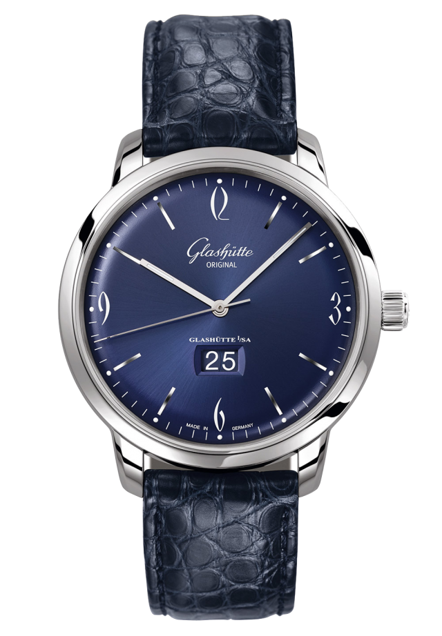 Glashuette Original Sixties Panorama Date 42 mm Blue Dial Stainless Steel Louisiana Alligator, Blue 2-39-47-06-02-04