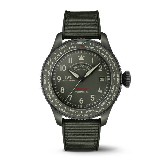 IWC Schaffhausen Pilot’s Watch Timezoner TOP GUN Woodland 46 mm Green Dial Ceramic Green Rubber Strap IW395601