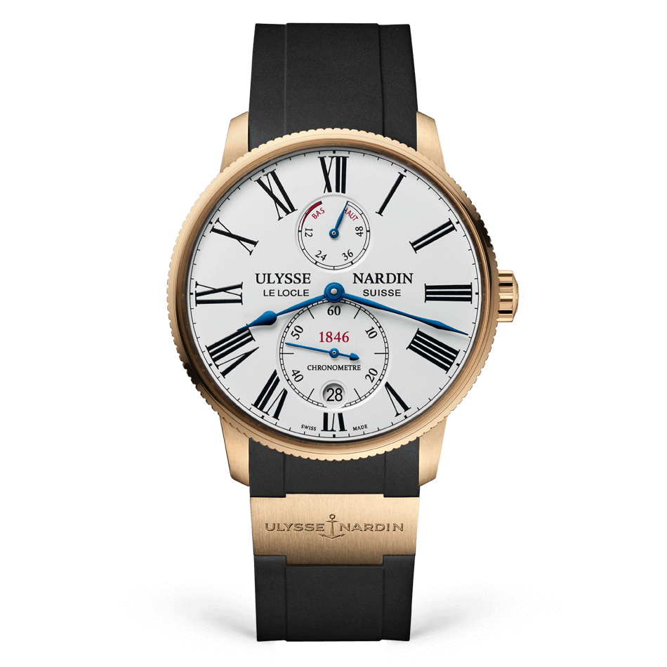 Ulysse Nardin Marine Torpilleur 42 mm Silver Dial 18k Rose Gold Rubber Strap 1182-310-3/40