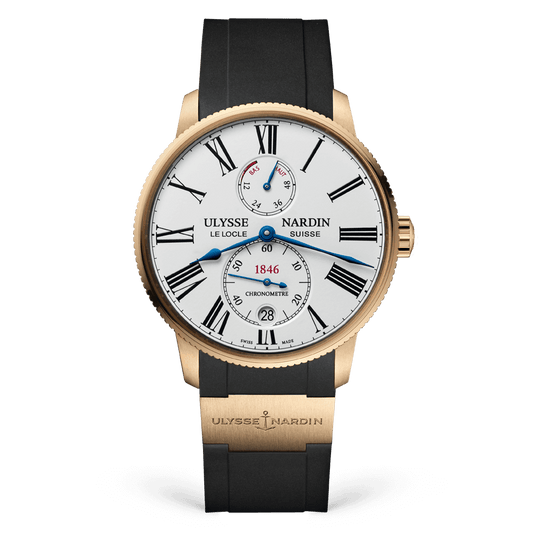 Ulysse Nardin Marine Torpilleur 42 mm Silver Dial 18k Rose Gold Rubber Strap 1182-310-3/40