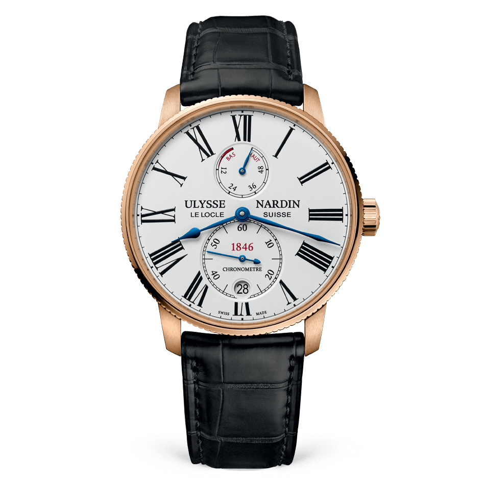 Ulysse Nardin Marine Torpilleur 42 mm Silver Dial 18k Rose Gold Leather Strap 1182-310/40