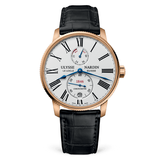 Ulysse Nardin Marine Torpilleur 42 mm Silver Dial 18k Rose Gold Leather Strap 1182-310/40