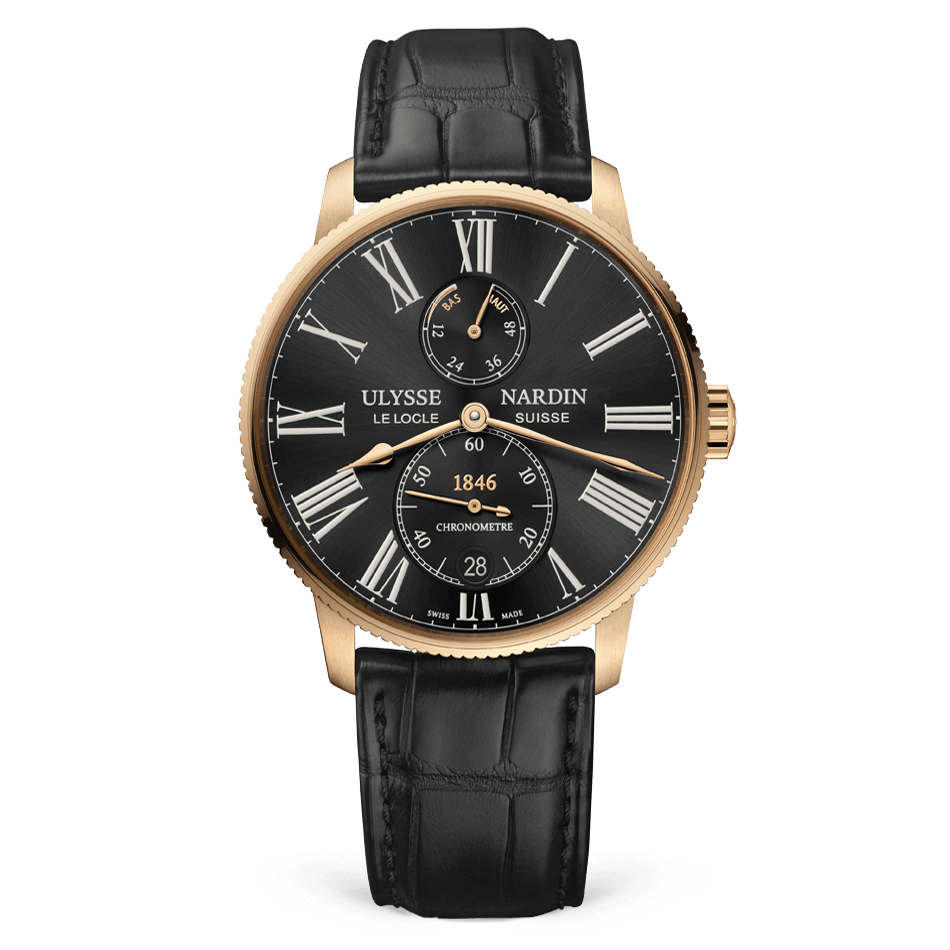 Ulysse Nardin Marine Torpilleur 42 mm Black Dial 18k Rose Gold Leather Strap 1182-310/42