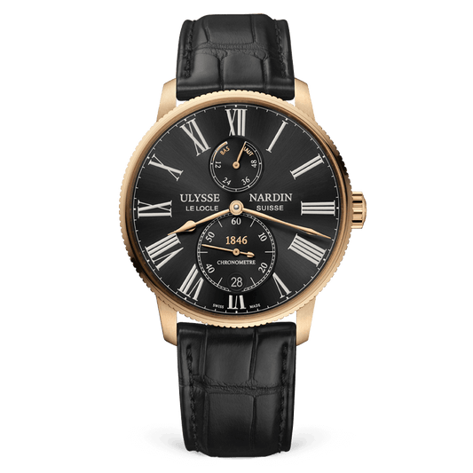 Ulysse Nardin Marine Torpilleur 42 mm Black Dial 18k Rose Gold Leather Strap 1182-310/42