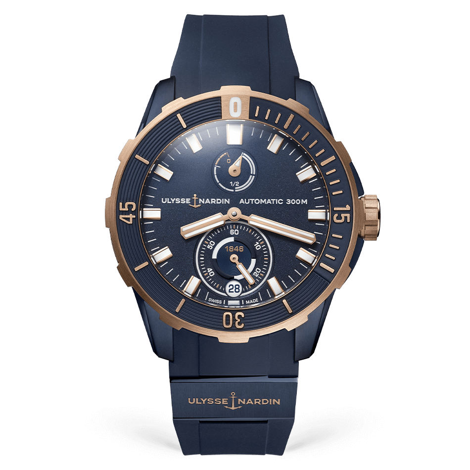 Ulysse Nardin Diver 44 mm Dark Blue Dial Titanium and 18k Rose Gold Rubber Strap 1185-170-3/BLUE